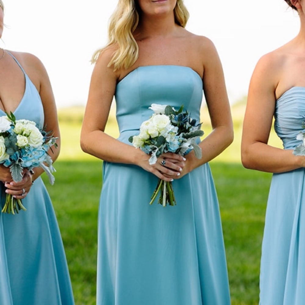 David’s bridal dusty blue bridesmaid dress